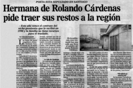 Hermana de Rolando Cárdenas pide traer sus restos a la región