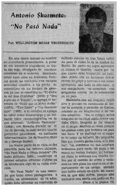Antonio Skarmeta "No pasó nada" Antonio Skarmeta "No pasó nada"