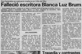 Falleció escritora Blanca Luz Brum. Falleció escritora Blanca Luz Brum.