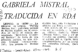 Gabriela Mistral traducida en RDA Gabriela Mistral traducida en RDA