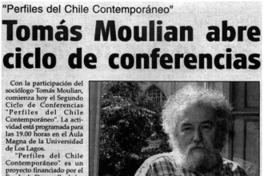 Tomás Moulian abre ciclo de conferencias. Tomás Moulian abre ciclo de conferencias.