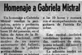 Homenaje a Gabriela Mistral. Homenaje a Gabriela Mistral.