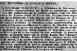 Moscú, recuerdo de Gabriela Mistral. Moscú, recuerdo de Gabriela Mistral.