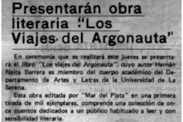 Presentarán obra literaria : "Los viajes del argonauta"