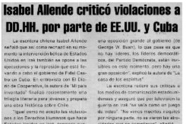 Isabel Allende criticó violaciones a DD.HH. por parte de EE.UU. y Cuba Isabel Allende criticó violaciones a DD.HH. por parte de EE.UU. y Cuba