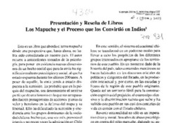 Presentación y reseña de libros; los Mapuche y el proceso que los convirtió en Indios