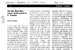 On the Biol. Res. issue dedicated to F. Varela On the Biol. Res. issue dedicated to F. Varela