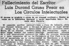 Falleciemiento del escritor Luis Durand causa pesar en Los Círculos Intelectuales. Falleciemiento del escritor Luis Durand causa pesar en Los Círculos Intelectuales.