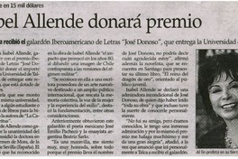 Isabel Allende donará premio. Isabel Allende donará premio.