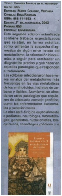 Errores innatos en el metabolismo del niño