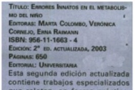 Errores innatos en el metabolismo del niño