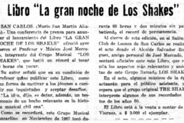 Libro "La gran noche de los Shakes" Libro "La gran noche de los Shakes"