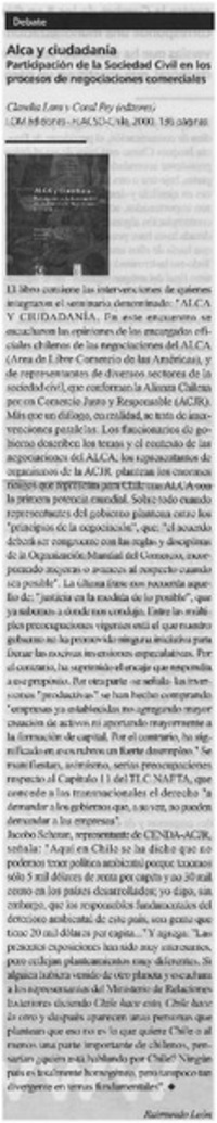 Alca y ciudadanía. Participación de la Sociedad Civil en los procesos de negociaciones comerciales
