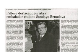 Fallece destacado jurista y embajador chileno Santiago Benadava. Fallece destacado jurista y embajador chileno Santiago Benadava.