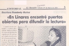"En Linares encontré puertas abiertas para difundir la lectura". "En Linares encontré puertas abiertas para difundir la lectura".