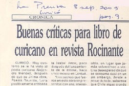 Buenas críticas para libro de curicano en revista Rocinante Buenas críticas para libro de curicano en revista Rocinante