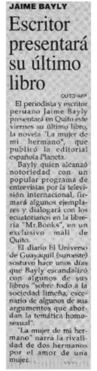Escritor presentará su último libro Escritor presentará su último libro
