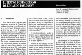 El teatro postmoderno de Eduardo Pavlovsky El teatro postmoderno de Eduardo Pavlovsky