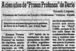A cien años de "Prosas profanas" de Darío A cien años de "Prosas profanas" de Darío