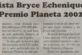 Novelista Bryce Echeñique ganó Premio Planeta 2002 Novelista Bryce Echeñique ganó Premio Planeta 2002