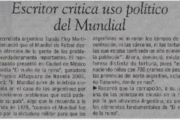 Escritor critica uso político del Mundial Escritor critica uso político del Mundial