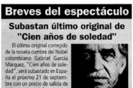Subastan último original de "Cien años de soledad". Subastan último original de "Cien años de soledad".