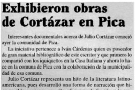 Exhibieron obras de Cortázar en Pica. Exhibieron obras de Cortázar en Pica.