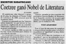 Coetzee ganó Nobel de Literatura. Coetzee ganó Nobel de Literatura.