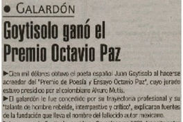 Goytosolo ganó el Premio Octavio Paz Goytosolo ganó el Premio Octavio Paz