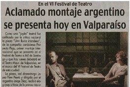 Aclamado montaje argentino se presenta hoy en Valparaíso Aclamado montaje argentino se presenta hoy en Valparaíso