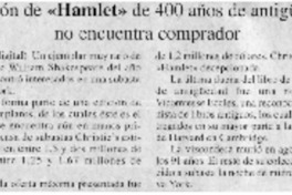 Edición de "Hamlet" de 400 años de antigüedad no encuentra comprador Edición de "Hamlet" de 400 años de antigüedad no encuentra comprador
