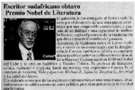Escritor sudafricano obtuvo Premio Nobel de Literatura Escritor sudafricano obtuvo Premio Nobel de Literatura