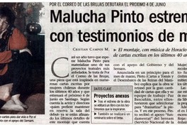 Malucha Pinto estrena obra con testimonios de mujeres Malucha Pinto estrena obra con testimonios de mujeres
