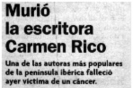 Murió la escritora Carmen Rico. Murió la escritora Carmen Rico.