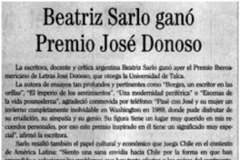 Beatriz Sarlo ganó Premio José Donoso. Beatriz Sarlo ganó Premio José Donoso.