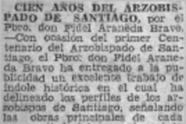 Cien años del Arzobispado de Santiago. Cien años del Arzobispado de Santiago.