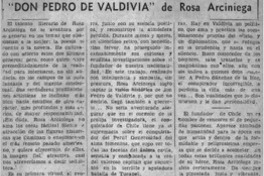 Don Pedro de Valdivia" de Rosa Arciniega Don Pedro de Valdivia" de Rosa Arciniega