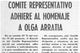 Comité representativo adhiere al homenaje a Olga Arratia. Comité representativo adhiere al homenaje a Olga Arratia.