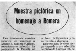 Muestra pictórica en homenaje a Romera. Muestra pictórica en homenaje a Romera.