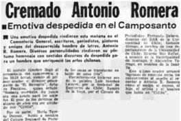 Cremado Antonio Romera, emotiva despedida en el camposanto. Cremado Antonio Romera, emotiva despedida en el camposanto.