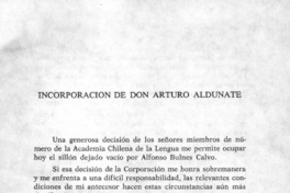 Incorporación de Don Arturo Aldunate. Incorporación de Don Arturo Aldunate.