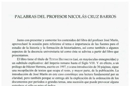 Palabras del profesor Nicolás Cruz Barros Palabras del profesor Nicolás Cruz Barros