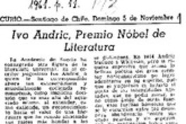 Ivo Andric, Premio Nobel de Literatura Ivo Andric, Premio Nobel de Literatura