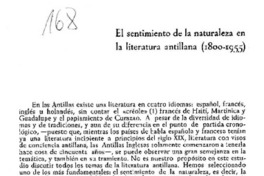 El sentimiento de la naturaleza en la literatura antillana (1800-1955) El sentimiento de la naturaleza en la literatura antillana (1800-1955)