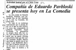 Eduardo Pavbloski se presenta hoy en La Comedia. Eduardo Pavbloski se presenta hoy en La Comedia.