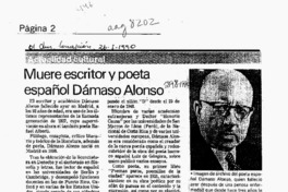 Muere escritor y poeta español Dámaso Alonso. Muere escritor y poeta español Dámaso Alonso.