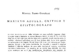 Mariano Azuela, crítico y epistolario Mariano Azuela, crítico y epistolario