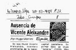 Ausencia de Vicente Aleixandre Ausencia de Vicente Aleixandre