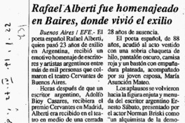Rafael Alberti fue homenajeado en Baires, donde vivó el exilio.