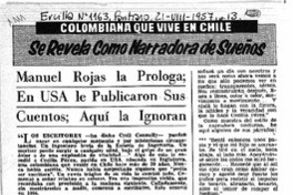 Manuel Rojas la prologa; en USA le publicaron aua cuentos; aquí la ignoran. Manuel Rojas la prologa; en USA le publicaron aua cuentos; aquí la ignoran.